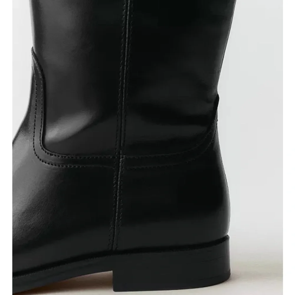 Mango Black Leather Tall Riding Boots with Buckle, new with tags